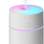 Portable Mini Humidifier - Recharge Small Personal Desk Cold Mist Air Humidifier with Adjustable Colorful Atmosphere Light and 4/8 H Timer Sprays Modes for Car, Bedroom & Office (White)