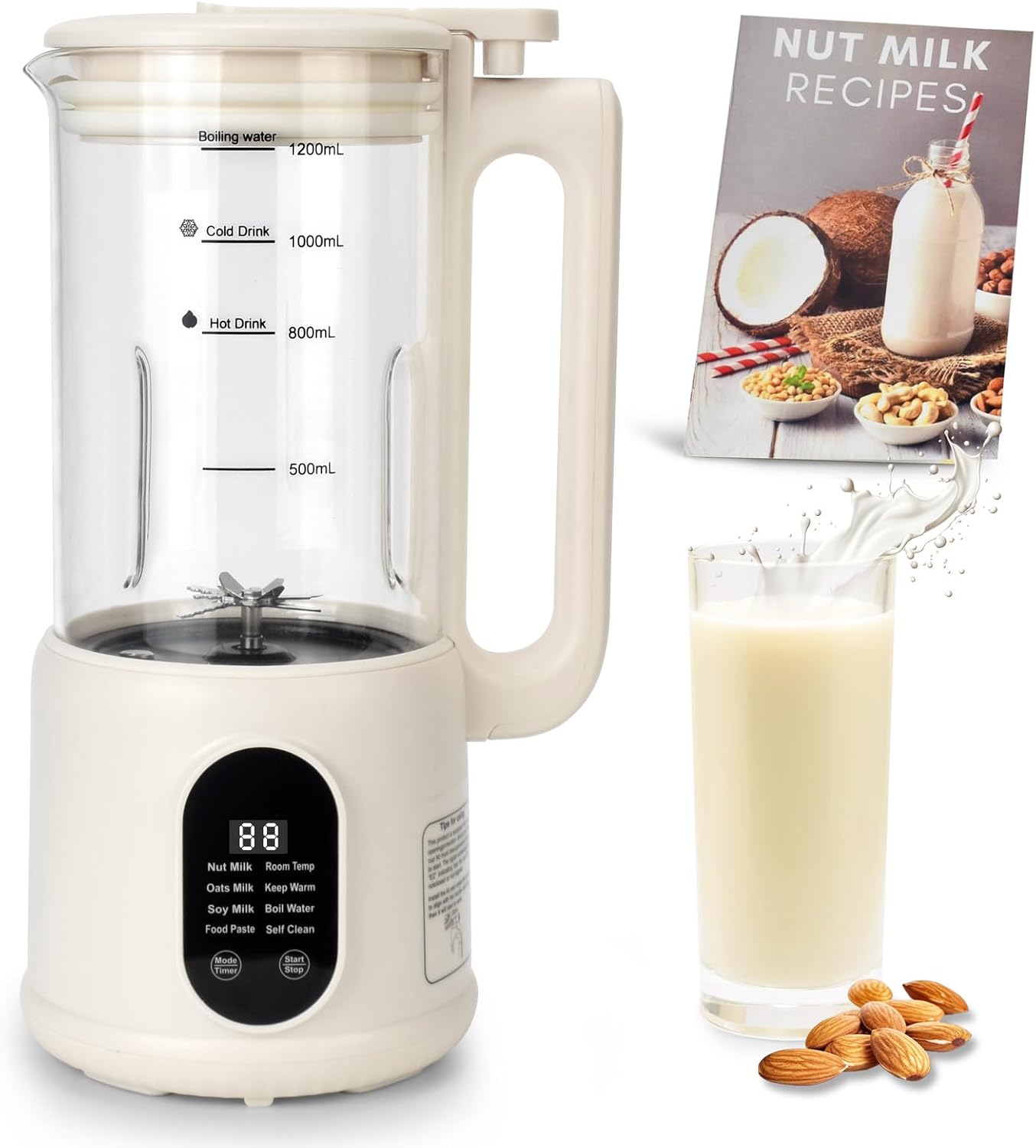 615pwCobLtL._AC_SL1500_.jpg Nut Milk Maker, 8 in 1 Homemade Automatic Plant-Based Milk, Soy Milk, Almond Milk, Oat Milk, Coconut Milk & More, Multifunctional/12 Hours Timer/Auto-Clean/Room Temp/Keep Warm/Boil/Room Temp/Low-Noise - Image 1