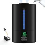 6L Humidifiers for Bedroom Large Room Home, Cool and Warm Humidifier for Plants Mist Top Fill Desk Humidifier Essential Oil Diffuser, Quiet Humidifiers with Adjustable Mist,360°Nozzle-Black