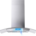 Island Range Hood 36 inch 700 CFM, Island Mount Kitchen Vent Hood with Tempered Glass, 4 LED Lights, 3 Speed Fan,Touch Control,Permanent Filter,Charcoal Filter, Stainless Steel,Ceiling Mount