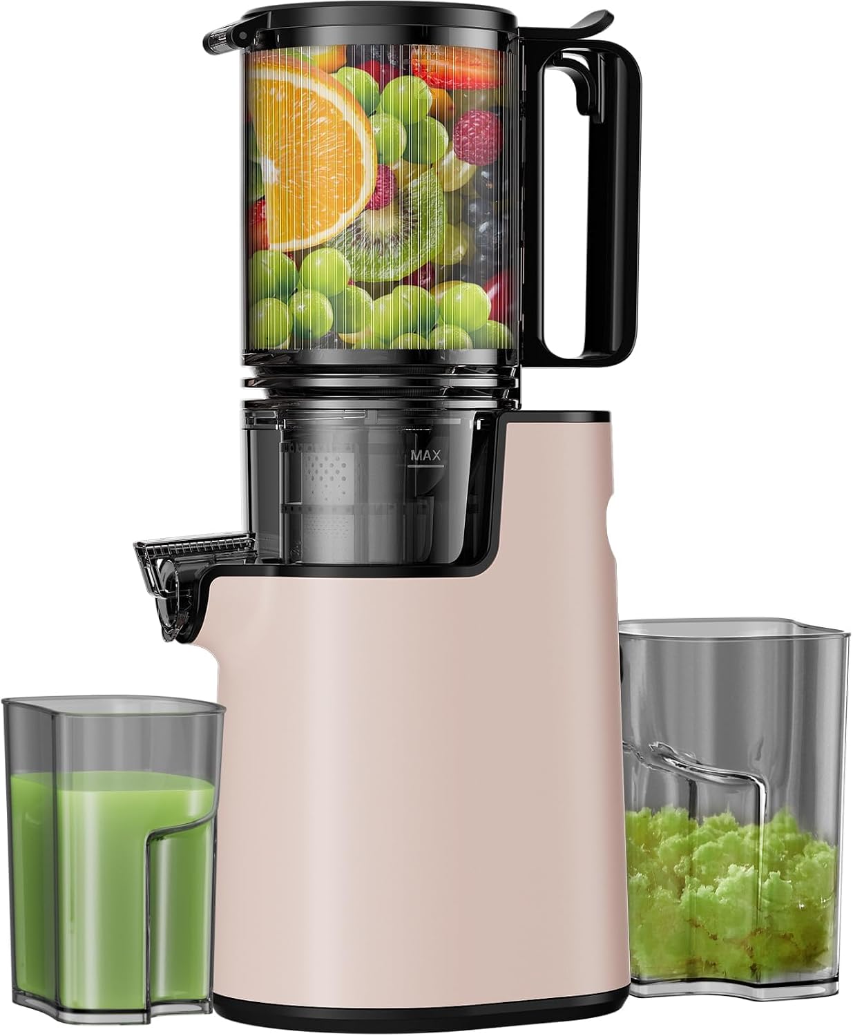 71EHH7N905L._AC_SL1500_.jpg Cold Press Juicer, Masticating Juicer with 5.4" Wide Feed Chute, 350w Slow Juicer Machines Fit Whole Vegetables and Fruits,Juice Extractor Machine with High Juice Yield, Easy to Clean (Pink) - Image 1