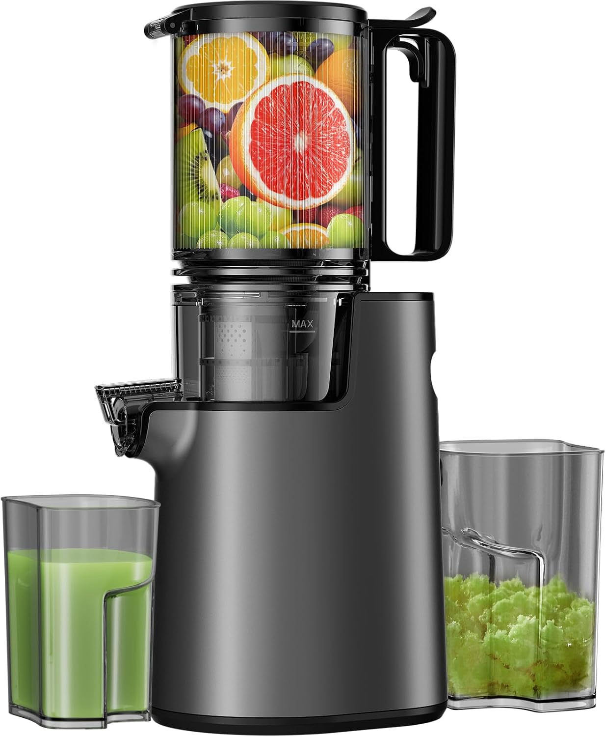 71h2Ka-RYtL._AC_SL1500_.jpg Cold Press Juicer, Masticating Juicer with 5.4" Wide Feed Chute, 350w Slow Juicer Machines Fit Whole Vegetables and Fruits,Juice Extractor Machine with High Juice Yield, Easy to Clean(Black) - Image 1